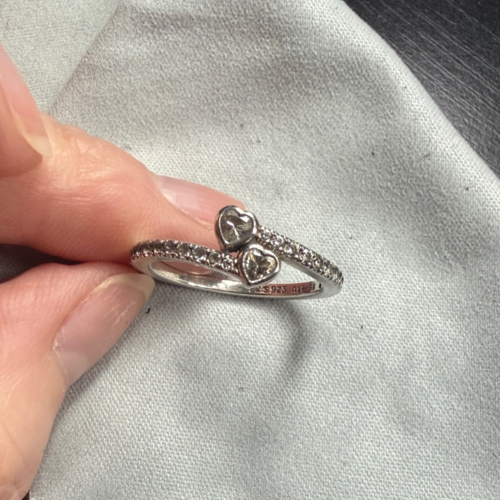 Pandora Two Sparkling Hearts Ring 8.5 - Picture 3 of 4